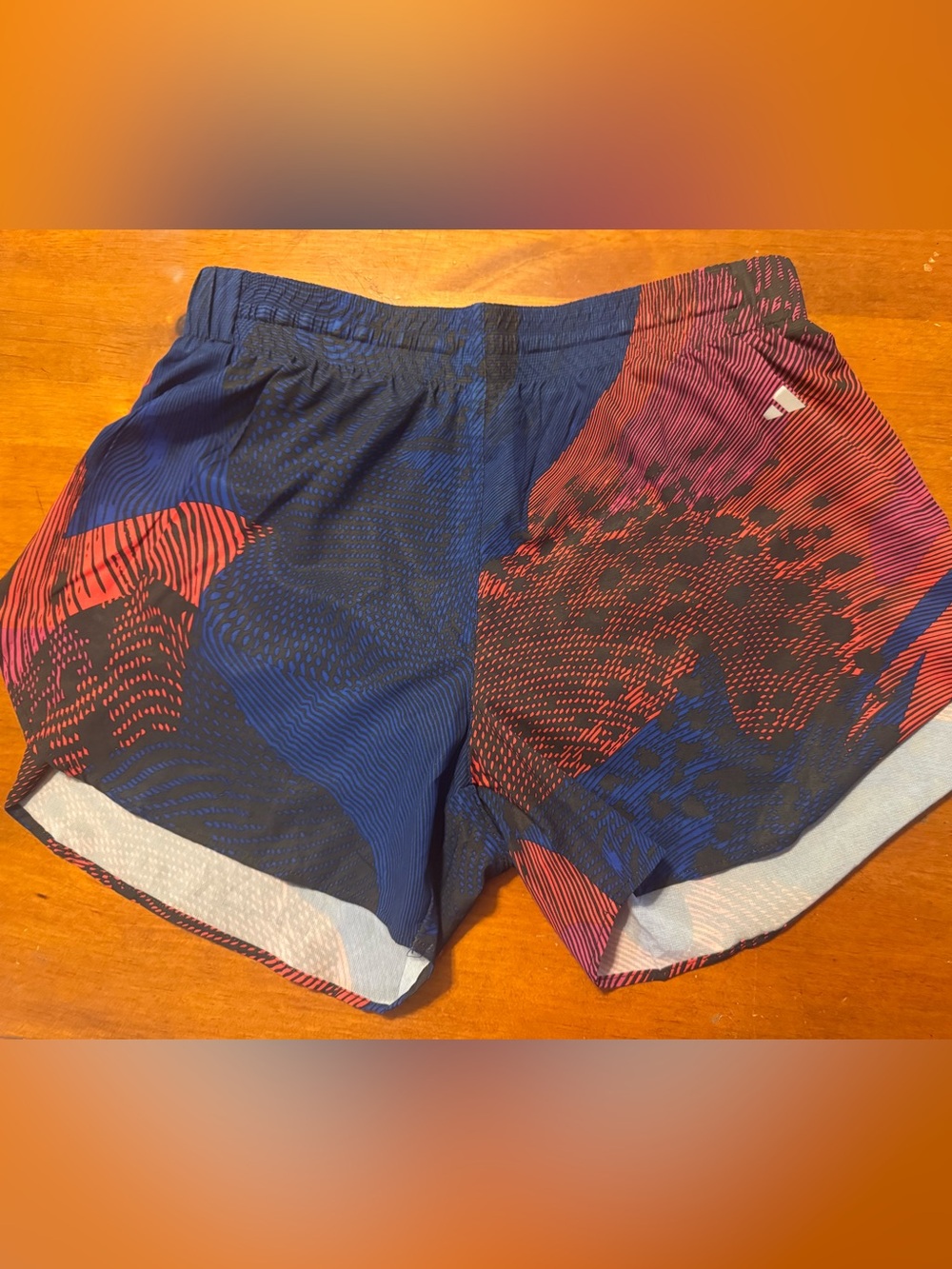 Adidas Sz S Women’s Athletic Running Shorts W/Blue & Red Abstract Print NWT😊😊